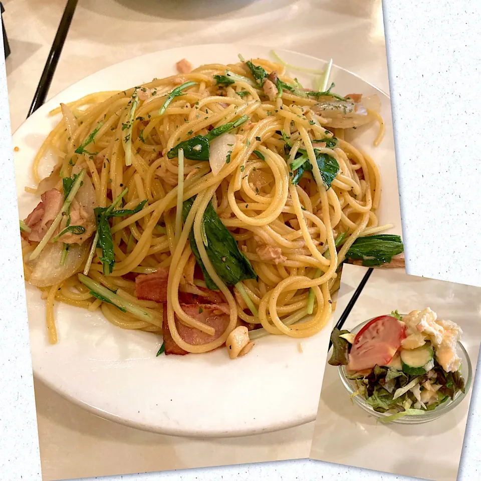 水菜ツナの醤油パスタ@Ｌ　ＣＡＦＥ(月島)|yoooochanさん