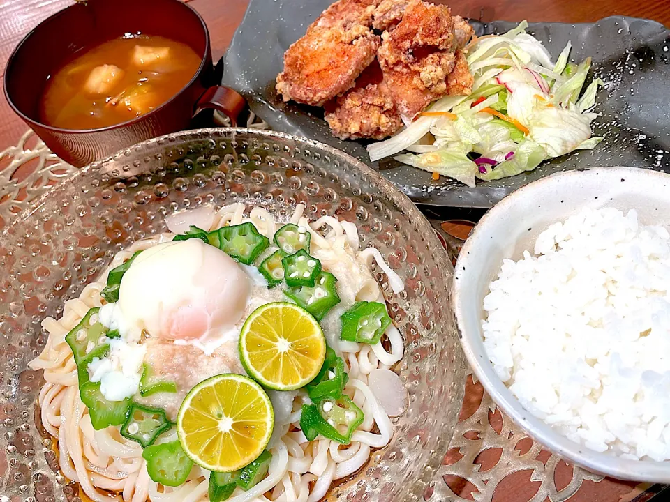 唐揚げと冷やしうどん定食|hitomiさん