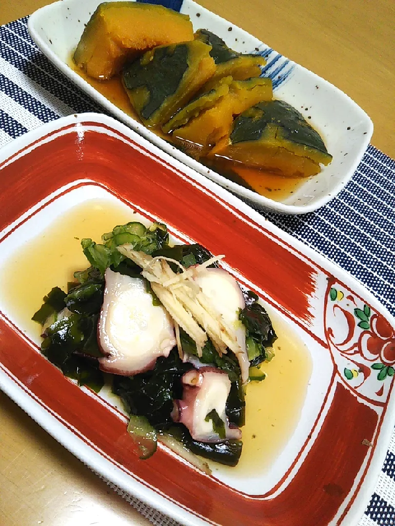 キュウリとタコの酢の物、カボチャの煮物|nonSさん