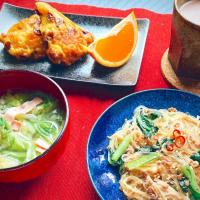 ひき肉と小松菜の味噌チャプチェ