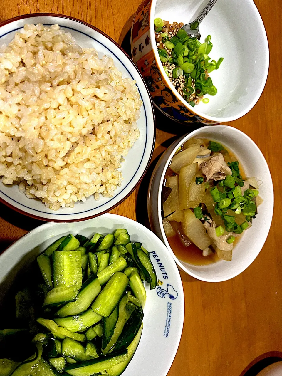 魚食べた #夕飯　グレインカット玄米ご飯、魚大根ポーク煮、やみつきキュウリ、胡麻ネギ納豆|ms903さん