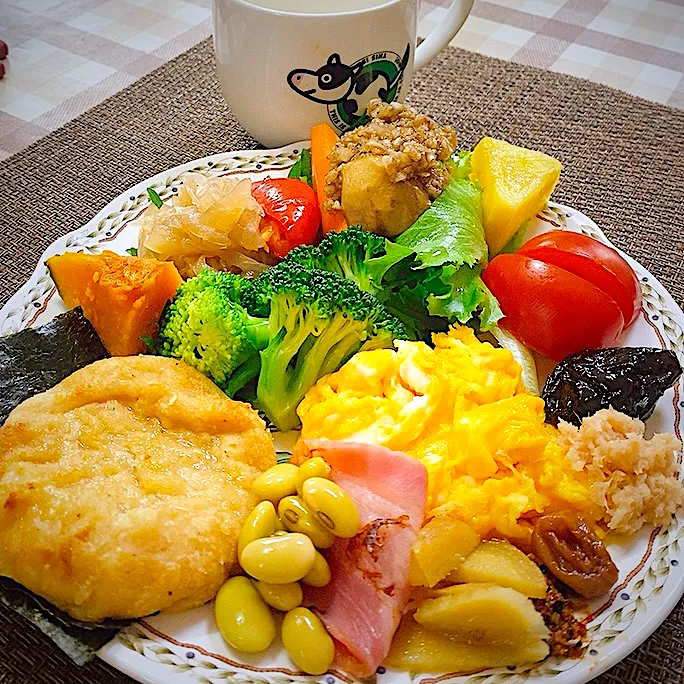 今日の朝ごはん★米粉と生おから、サイリウム、米麹で作った黒糖モチモチパン（みたいなもの）|riko30294さん