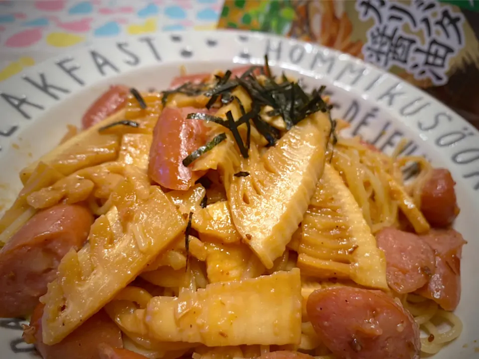 筍とウィンナーのガリバタ醤油パスタ|こずりんさん