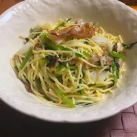 かぶとベーコンのパスタ 焼きベーコンのせ|沖壮平さん