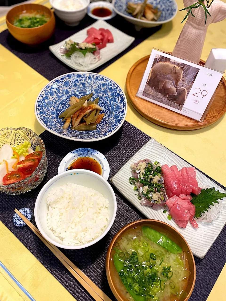 鮪と鯵のお造り、蕗と竹輪の煮物|papinさん