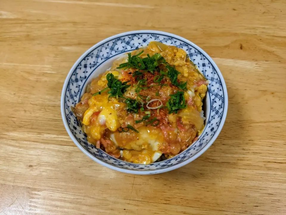 天かすと玉葱を使って、「揚げてないかき揚げ天丼風」を作りました。|トヨシと申します。さん