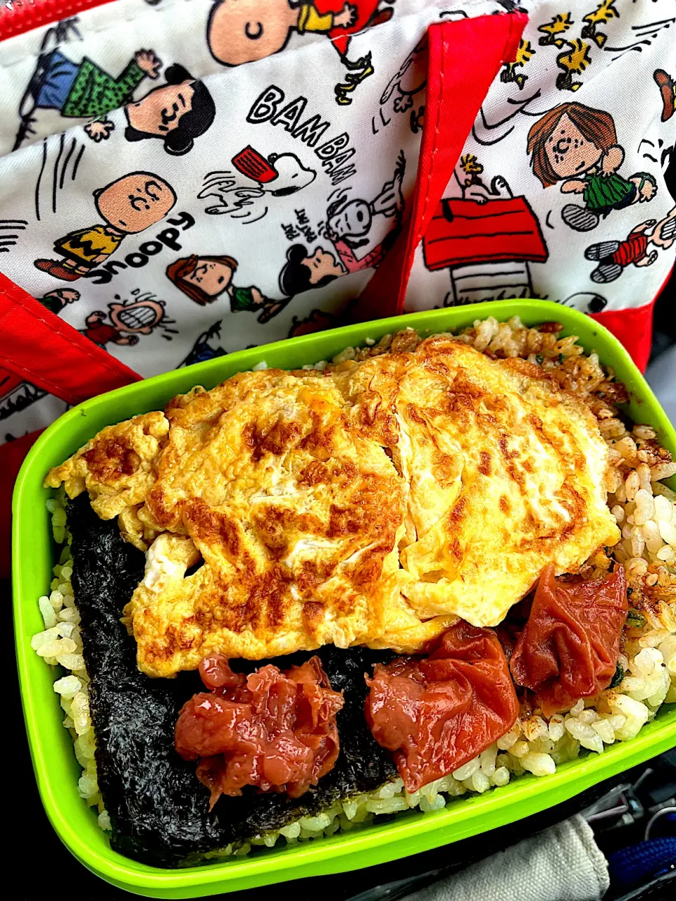 #昼飯　梅と玉子焼きのせロウカット玄米おかか海苔段々弁当|ms903さん