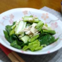 小松菜と蒸し鶏のバジルサラダ