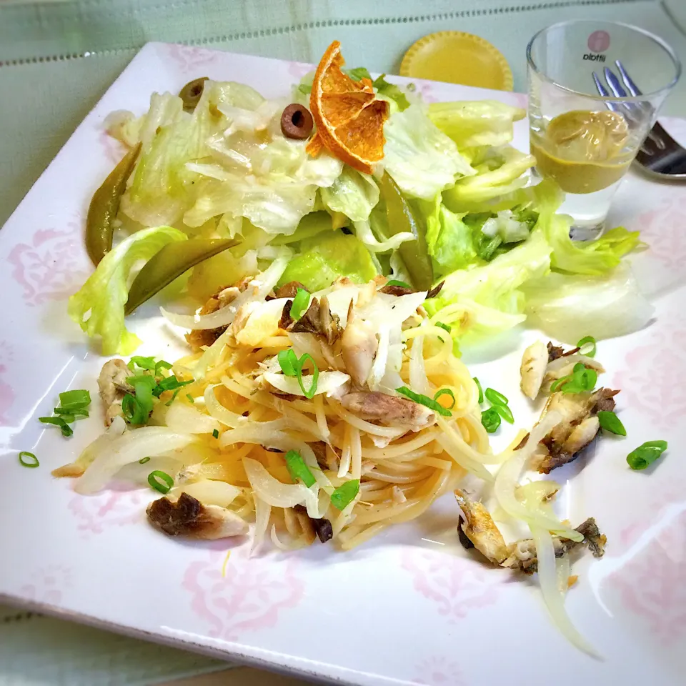 鯵の塩焼きスパゲッティ🐟|ニャーオさん