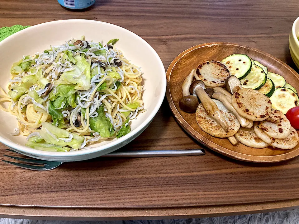 春キャベツとしらすのパスタ、焼き野菜|satakeさん