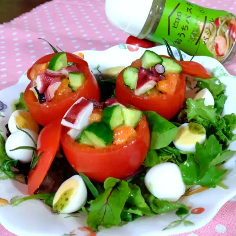 「おうちパスタ バジル」を使ってみたSnapdishの料理・レシピ写真:タコと野菜のマリネ風バジルソース