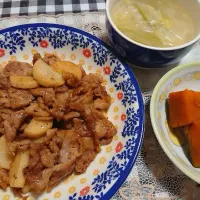 長芋と豚肉の炒め物🐷
かぼちゃの煮付🎃
餃子のスープ🥟|* unikkoさん