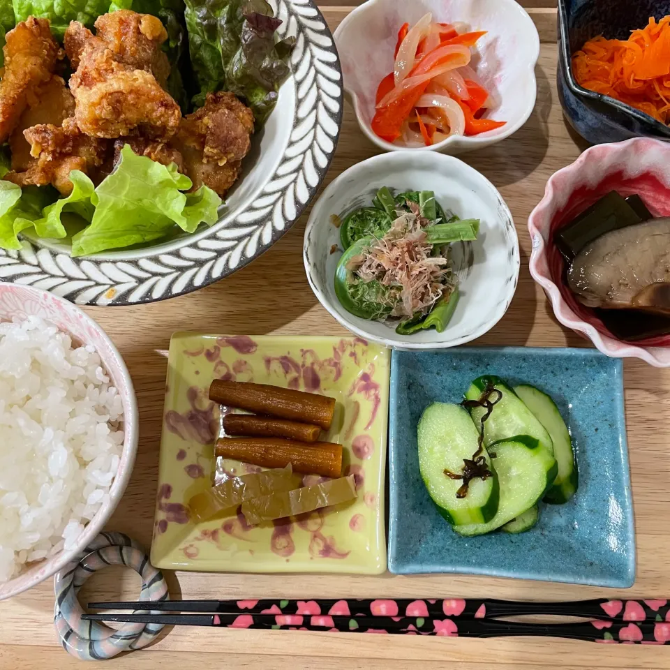 唐揚げと豆皿ごはん|すと☺︎*☻さん