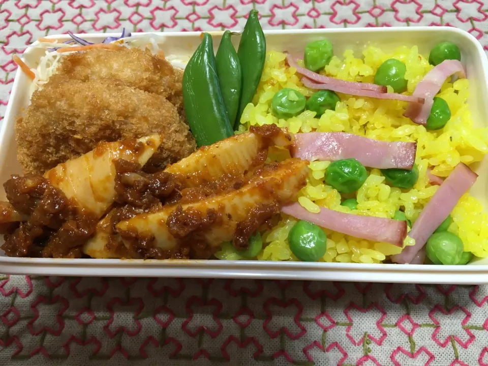 グリーンピースとベーコンのパエリア風弁当|*なおみん*さん