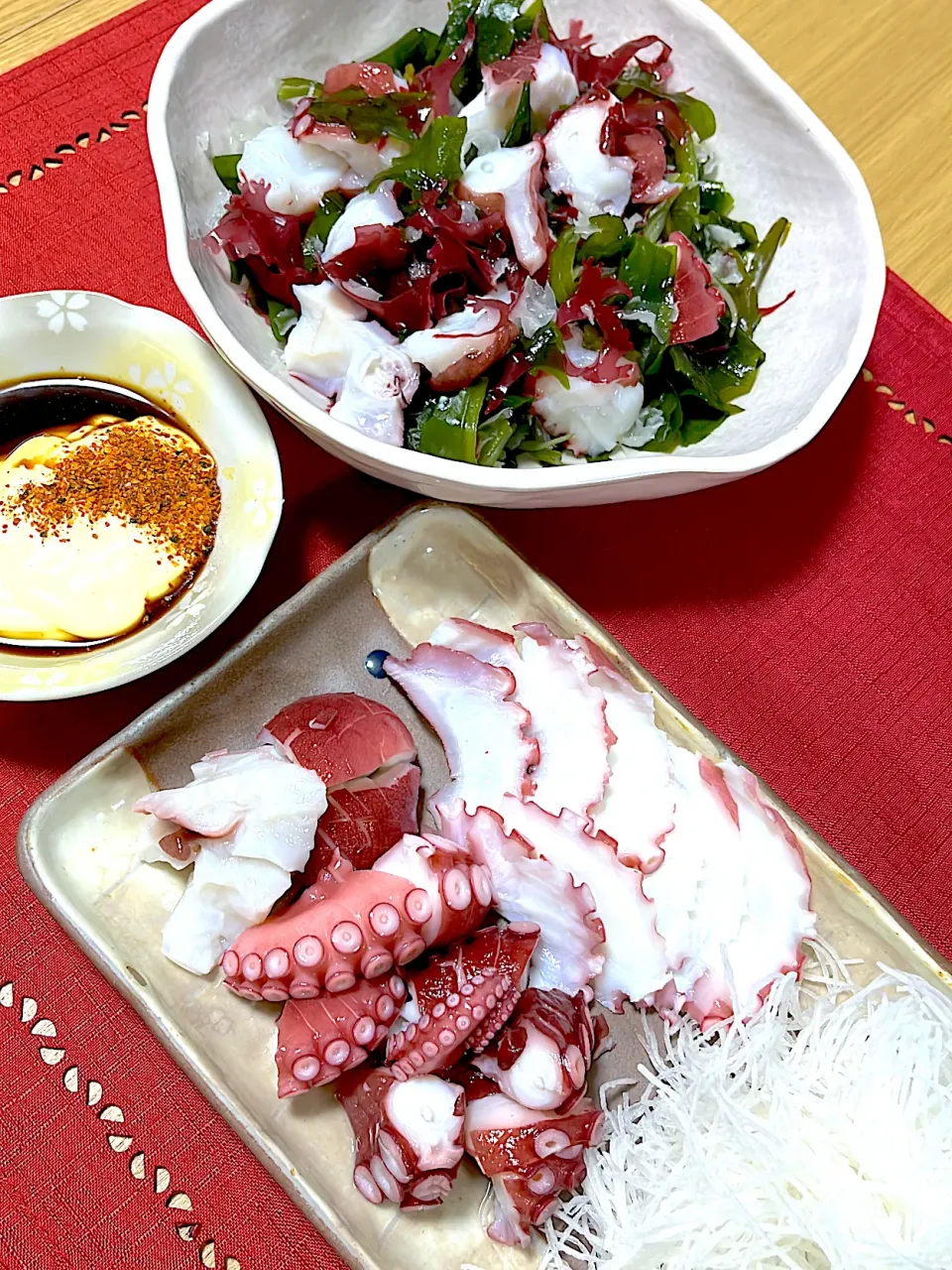 Snapdishの料理写真:タコ刺し🐙タコぶつ🐙タコ酢🐙|こうさん