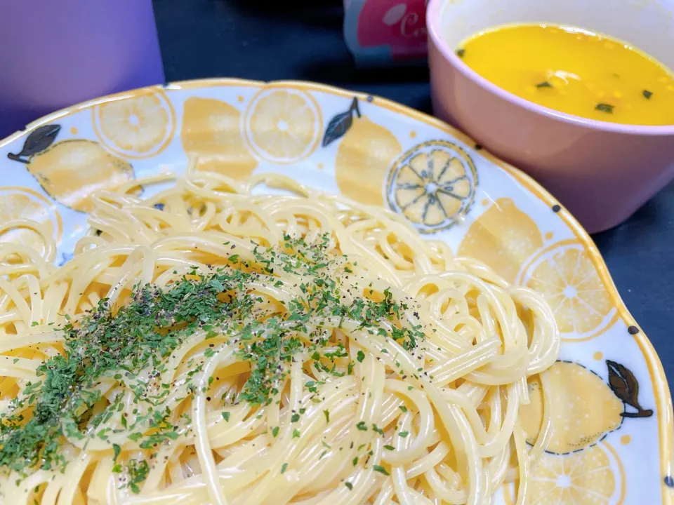 チーズクリームパスタ　かぼちゃポタージュ|ミホさん