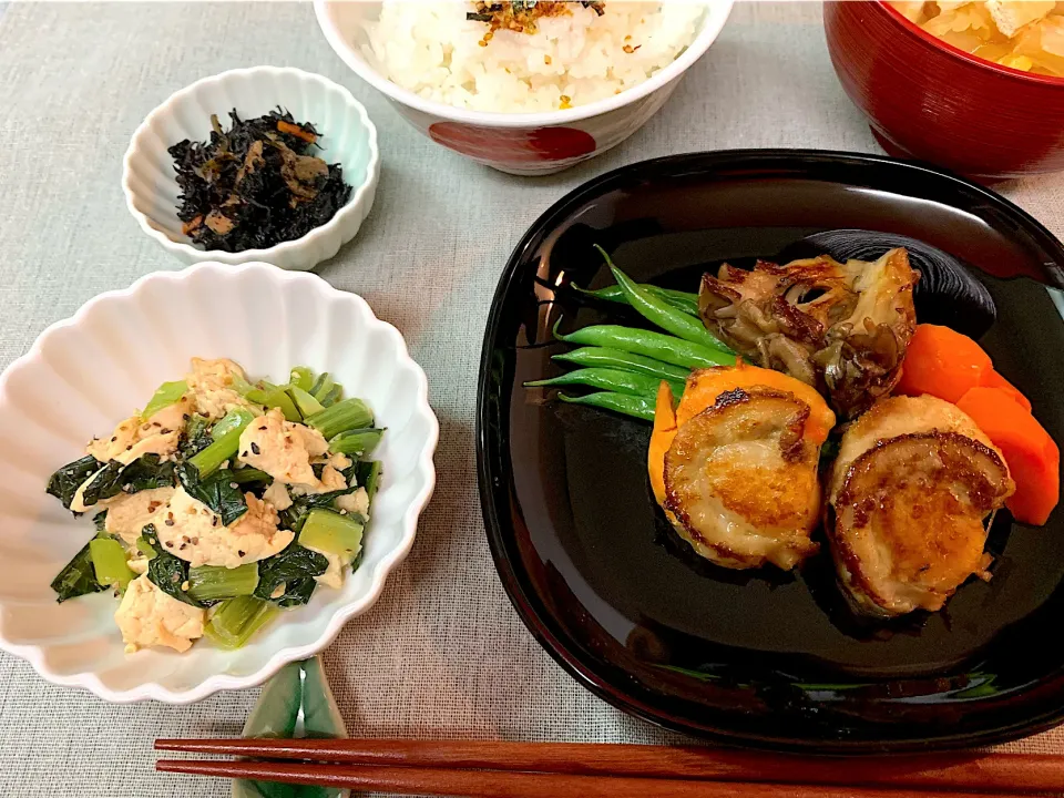 Snapdishの料理写真:くだき青菜豆腐とホタテバター醤油|のらねこままさん