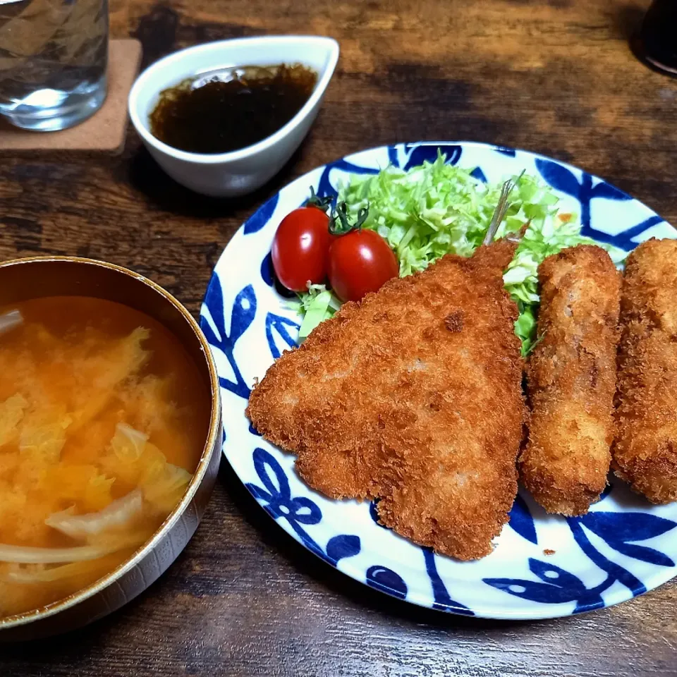 ・アジフライ＆ちくわフライ
・もずく酢
・白菜のみそ汁|ちりさん