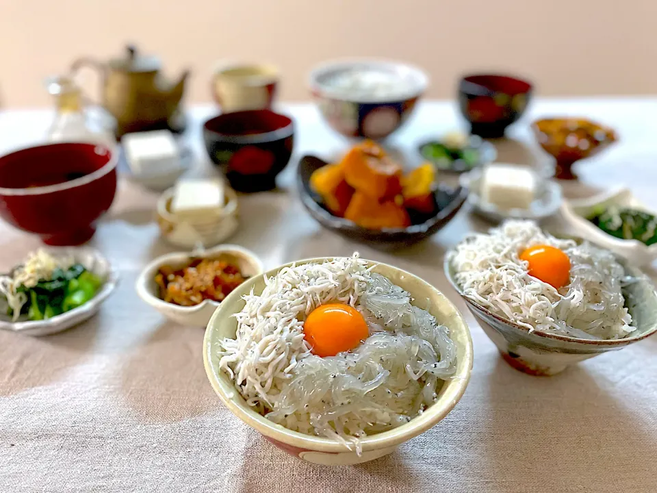 Snapdishの料理写真:生しらす&茹でしらすの有精卵丼🥚|ゆかりさん