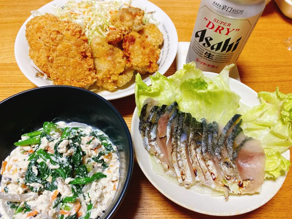 鶏の唐揚げ
炙り鯖スモーク
ほうれん草の白和え|naoさん