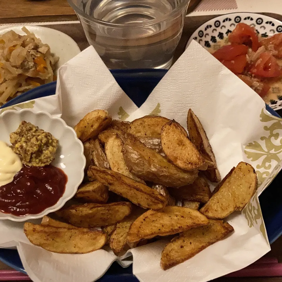 新じゃがフライドポテト🍟トマトとツナの中華和え🍅切り干し大根♡|gunlove❤さん