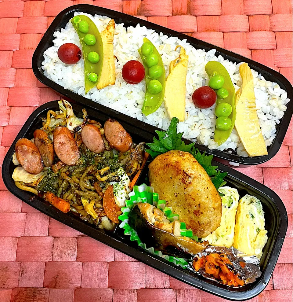 中学生息子のお弁当🍱 スナップエンドウご飯と焼きそば弁当🍱|Snow10さん