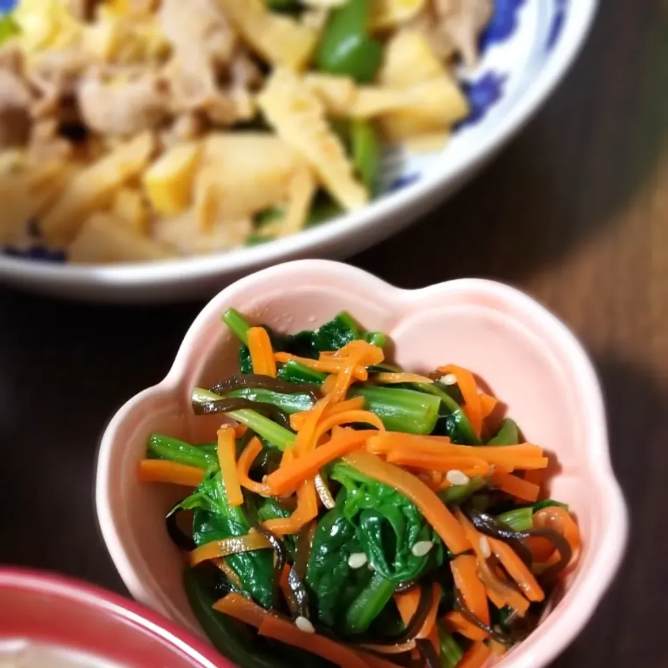 夕食◎ほうれん草と人参の梅昆布和え|しょちちさん