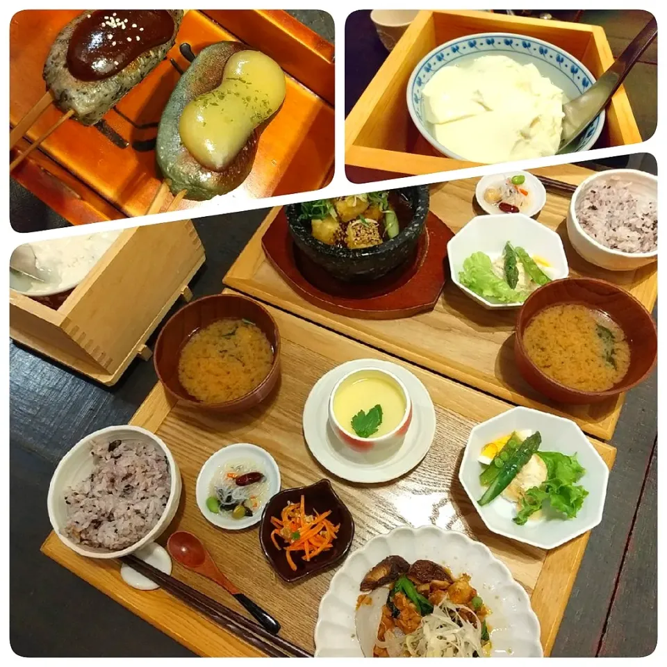 Snapdishの料理写真:☆今日のお昼ごはん☆　とうふ料理　ハかく庵　油淋鶏　石焼麻婆　生麩　おぼろ豆腐|hamamaさん