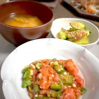 Snapdishの料理写真:マグロのたたきとオクラのとろろ|amanojakuさん