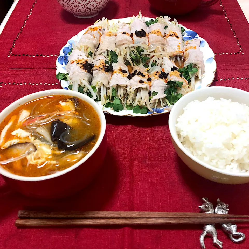 酸辣湯麺と豚肉巻き|まなほさん