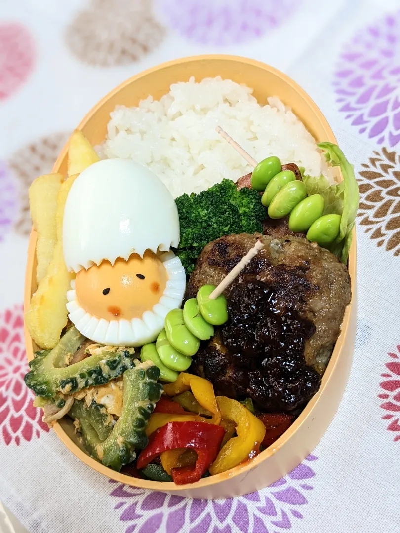 本日のお弁当～。ハンバーグ弁当〜ひよこ🐣付|f.1125beさん