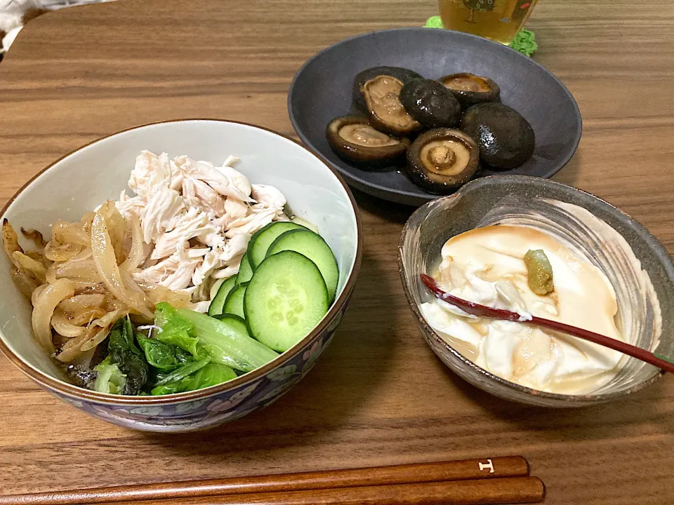 冷やし中華、湯葉豆腐、椎茸煮|satakeさん