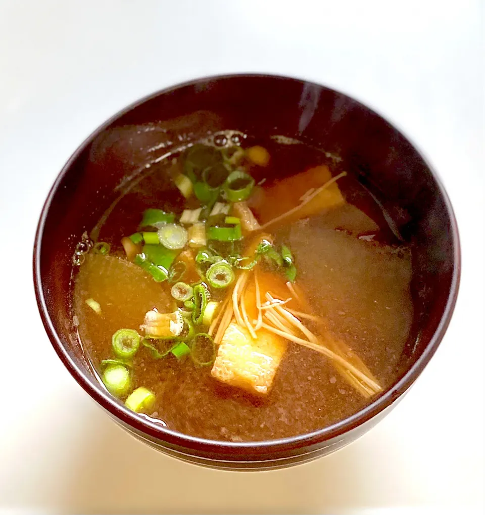 大根と油揚げ、えのきのお味噌汁|かっちゃん杉さん