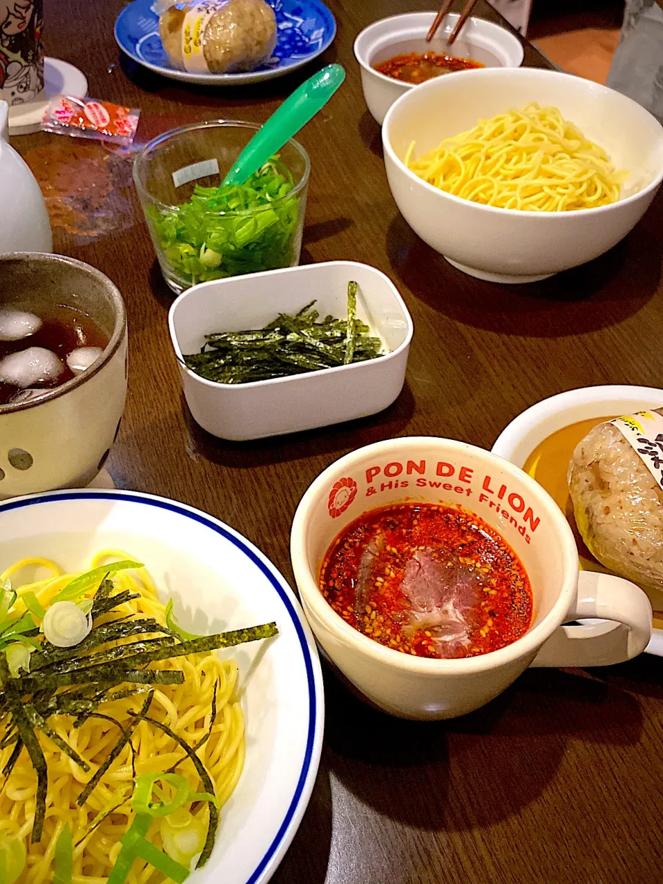 辛辛つけ麺　ローストビーフ　鶏飯おむすび　冷ほうじ茶|ch＊K*∀o(^^*)♪さん