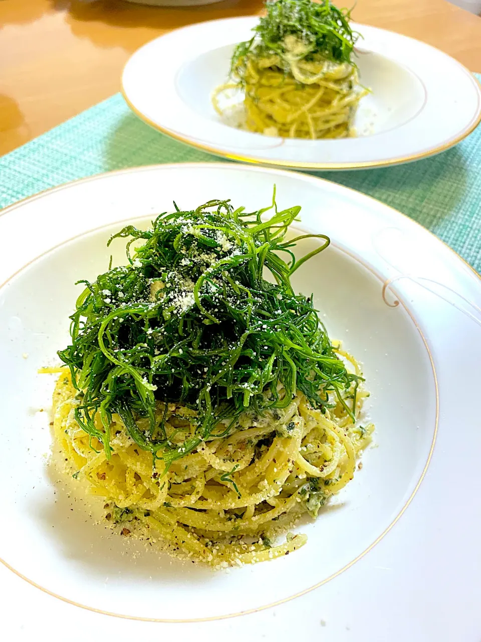 おかひじきのジェノベーゼパスタ|ぽっちさん