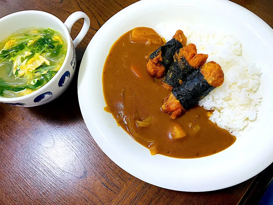 からあげのせカレー、マロニースープ|りかさん