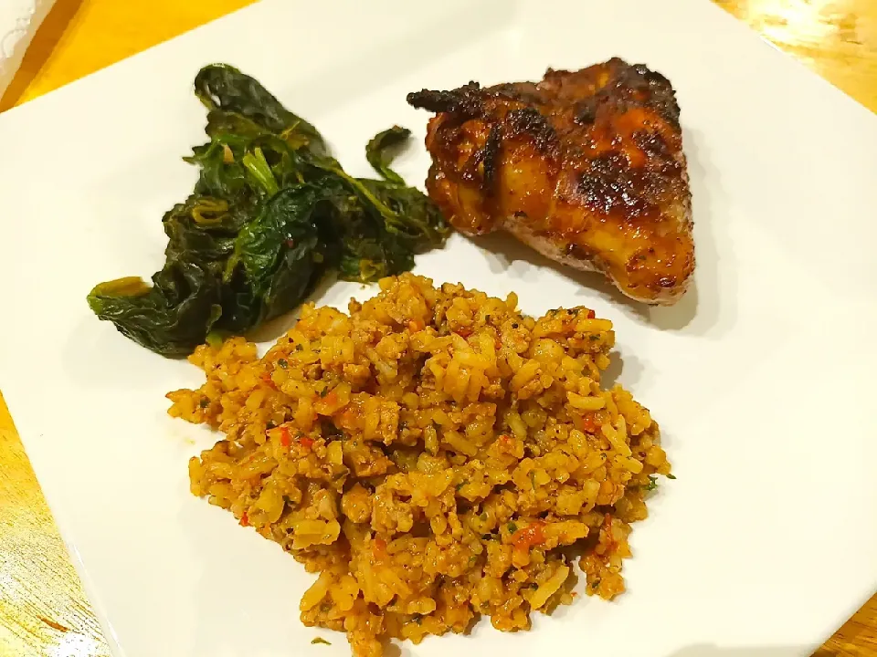 #dirty rice #bbqchicken #spinach|Janghunna Lisaさん