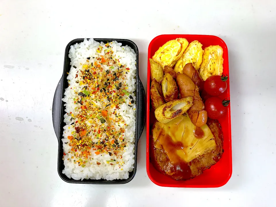 高校生になった次男くんへ　ハンバーグとチクワカレー風味弁当|晴れ時々弁当さん