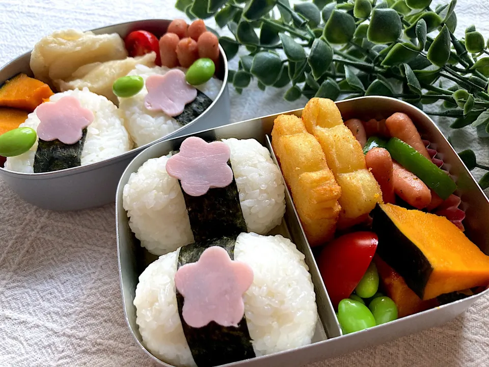 Snapdishの料理写真:＊お花おにぎり🌸ちびたんとべびたんの幼稚園お弁当＊|＊抹茶＊さん