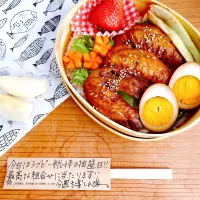 Snapdishの料理写真:手羽先と卵のさっぱり煮丼弁当|ayanoさん