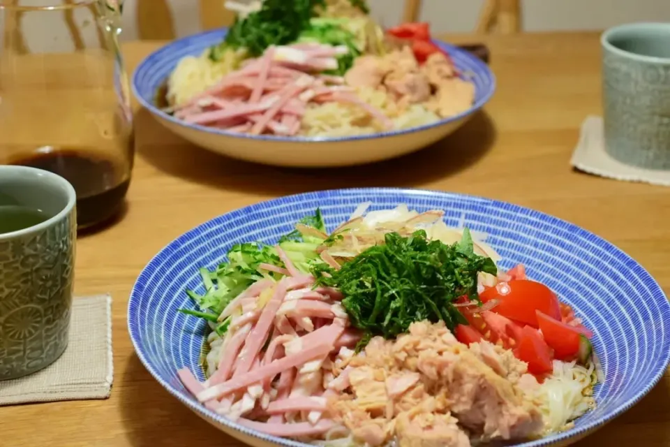 野菜山盛りそうめん|うにんぱすさん