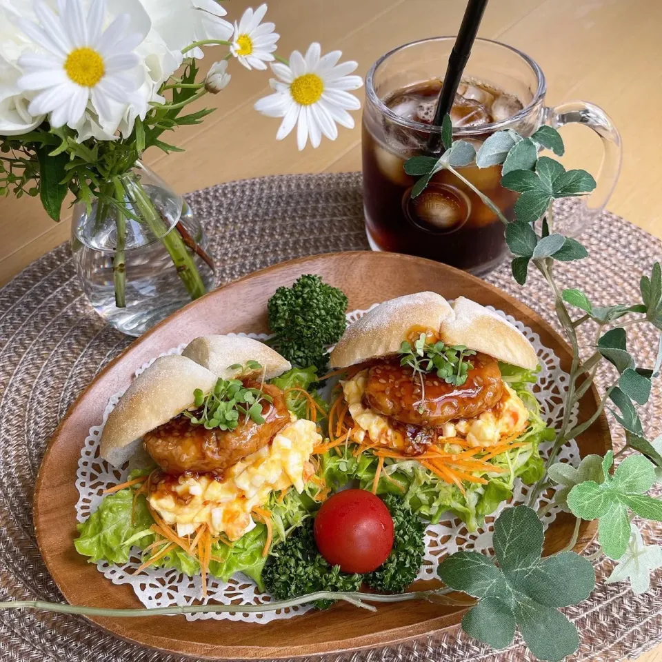 Snapdishの料理写真:5/28❤︎照り焼きチキンたまごサンド🌱✨|Makinsさん