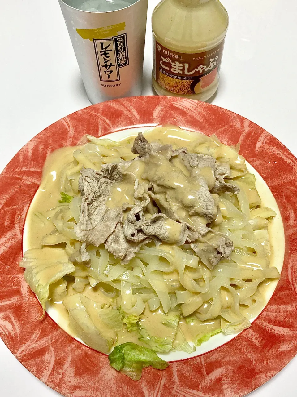 Snapdishの料理写真:アオキのきしめん 豚ごま冷しゃぶ🐷|Kojiさん