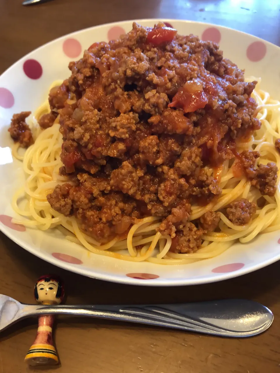 Snapdishの料理写真:挽肉2倍たっぷりミートソーススパゲティ🍝|masaさん