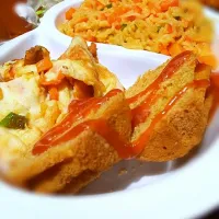 English breakfast of noodles and scrambled egg with cakes|Potbelle Foods N'moreさん