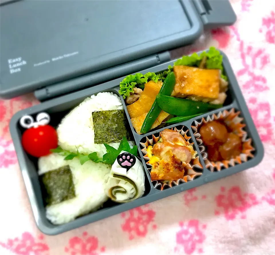 SJK弁当🍱〜厚揚げと豚肉の炒め煮・ミートボール・ブロッコリーチーズ焼き・ちくわ海苔チーズくるくる|華恋さん