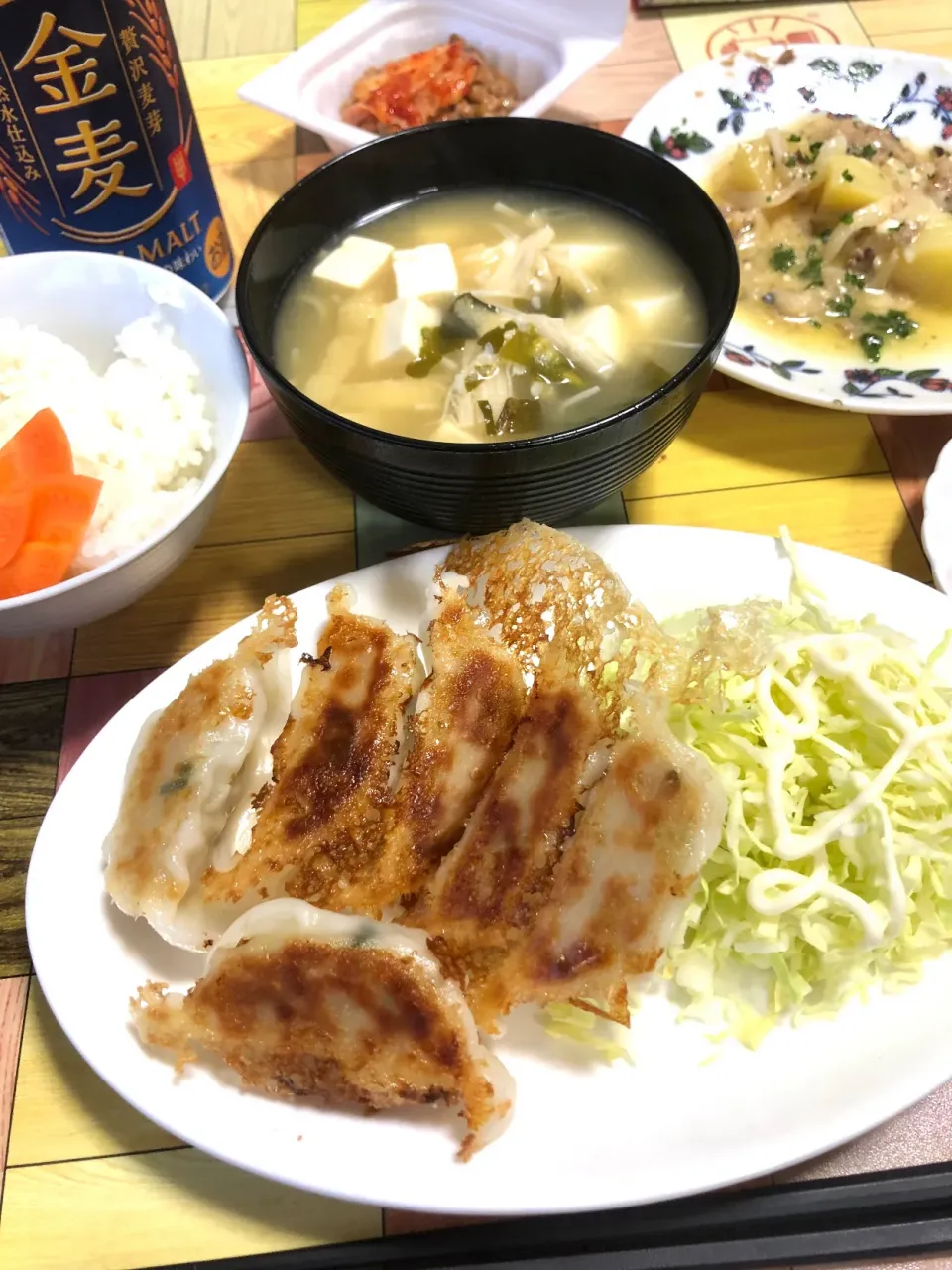 焼き餃子と豆腐の味噌汁|mac.kさん