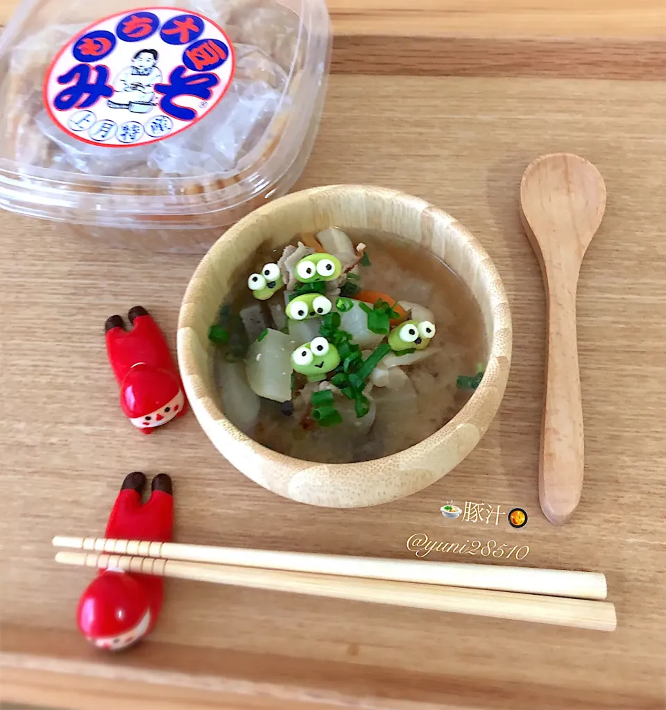 Snapdishの料理写真:もち大豆みそで🥢とん汁🍲作りました😺|🌸yuni🌸さん