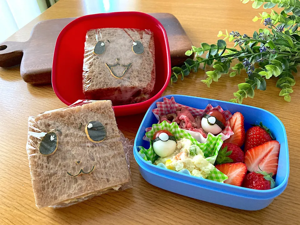 Snapdishの料理写真:＊イーブイサンドイッチ🥪ポケモン＊娘ちゃんのお弁当＊|＊抹茶＊さん