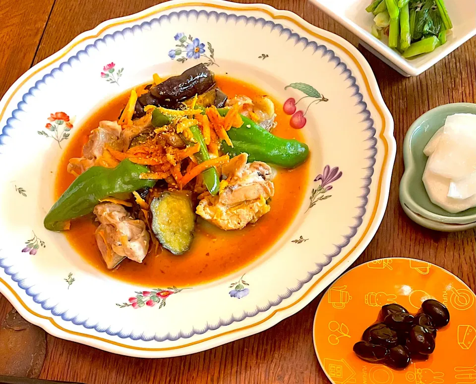 晩ごはん♯鶏と夏野菜の麺つゆポン酢♯山本ゆりさんレシピ|小松菜さん